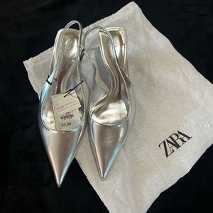 Brand new Zara Metallic Kitten heel sling backs